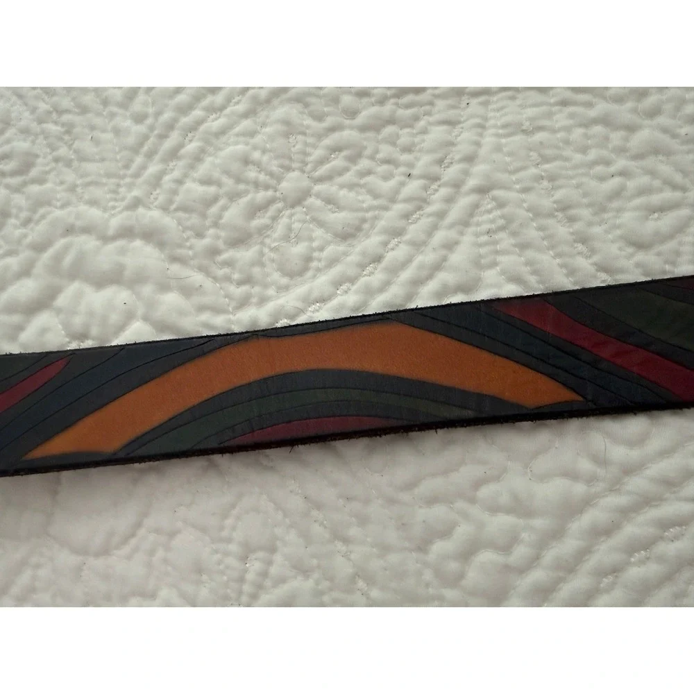 David Bristow Leather Belt Mens 40 Multi Color Wave Brass Buckle Boho Artisan